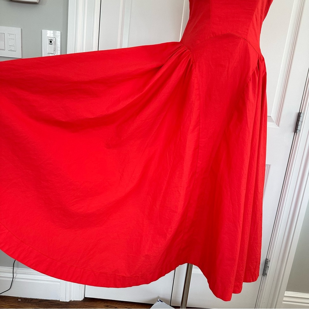 Aur Society Poppy Red Shirred Bodice Fit & Flare 100% Cotton FLOWY Dress Size S - Picture 13 of 16